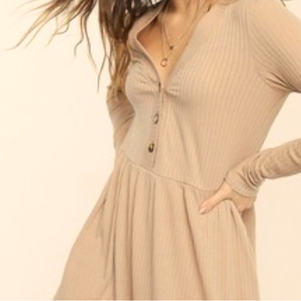 🆕 New Look Cardigan Style Textures Smock Mini Dress in Camel (NWOT)